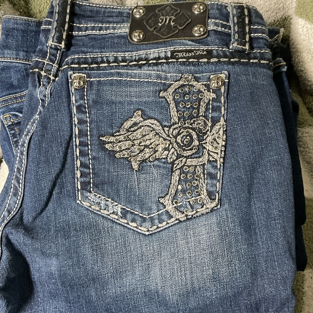 Miss Me Women's Blue Jeans with Cross Embellishment